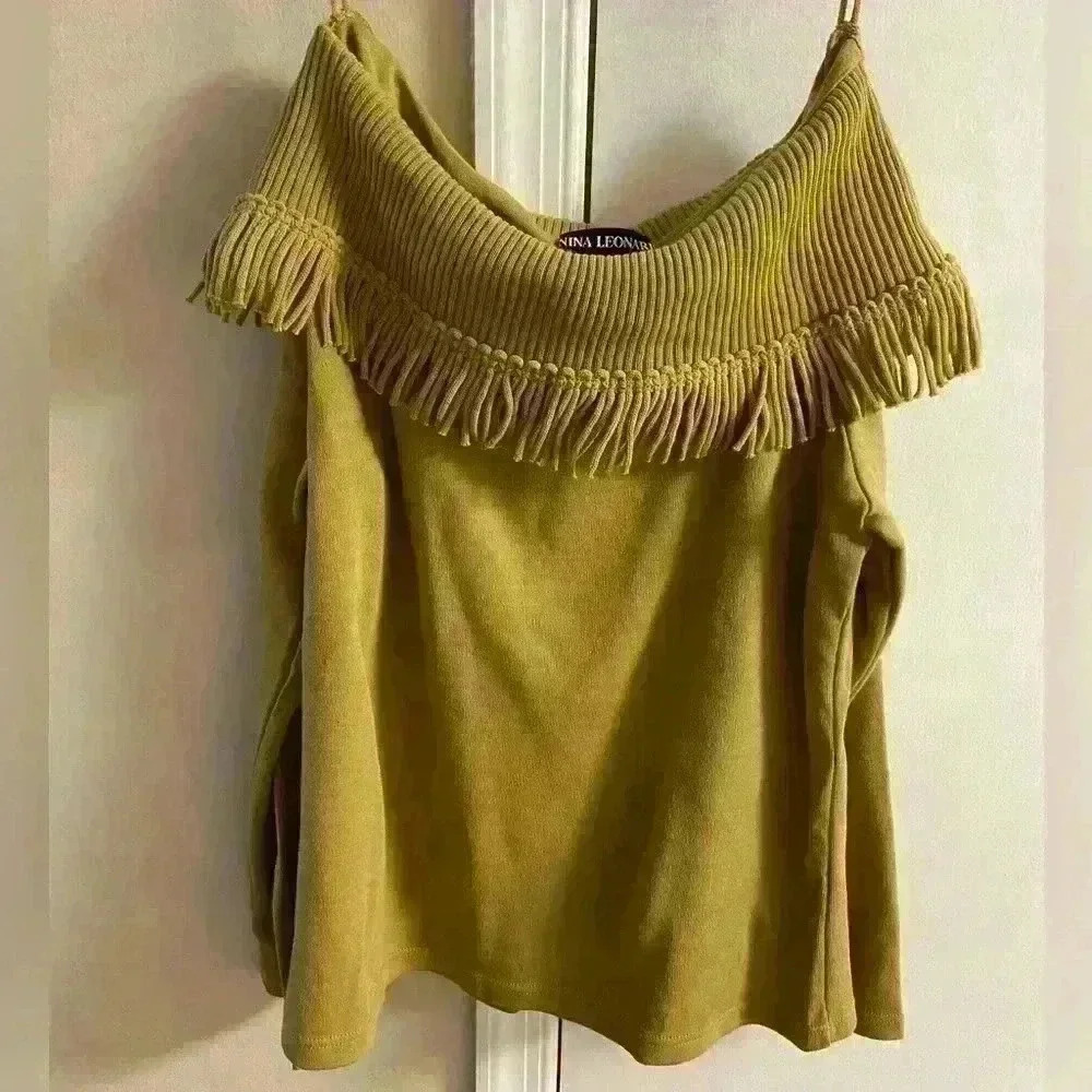 Nina Leonard Off Shoulder Knit Top Long Sleeve Medium